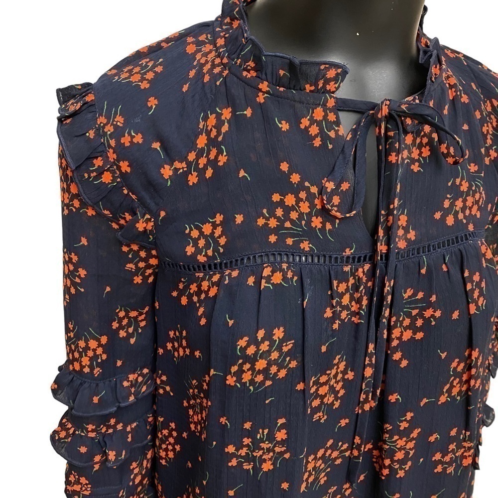 Ann Taylor Red Floral Chiffon Ruffle Tunic Top  Size XS - Picture 3 of 5